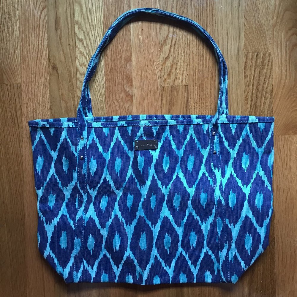 turquoise blue ikat tote bag canvas NWOT